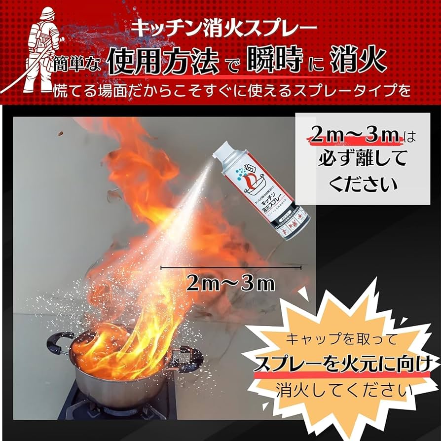 エアゾール式 簡易消火器 火消しキッチン消火スプレー キャンプ 防火 防災用品 消火スプレー ホルダー付き 最新製造品 2025年4月製造